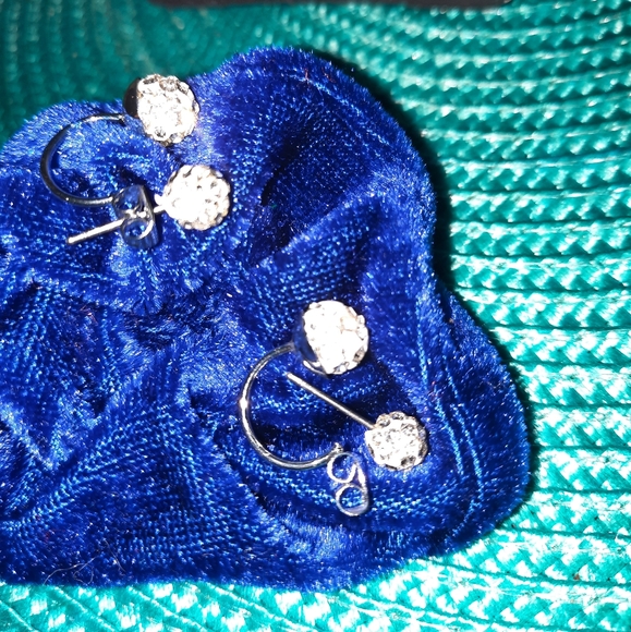 Silver Double Beaded Crystal Stud Earrings - Picture 2 of 13